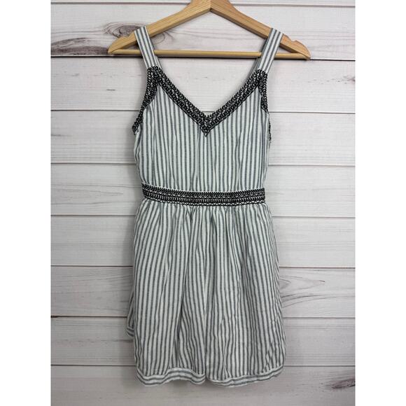 Japna Womens Romper S Blue White Striped Embroidered Sleeveless V-Neck - Picture 1 of 7